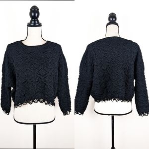 🦋LAST🦋 NWT Storia Black Crochet Overlay Cropped Sweater, Size Medium